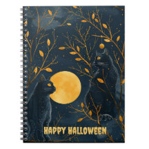 Zwarte Kat Gelukkig Halloween Spiraal Notebook