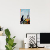 Zwarte kat genietend van het uitzicht op de Eiffel Poster (Thuiskantoor)