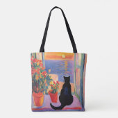 Zwarte kat genietend van het zeezicht tote bag (Achterkant)