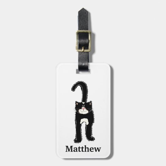  zwarte kat gepersonaliseerd bagagelabel (Voorkant verticaal)