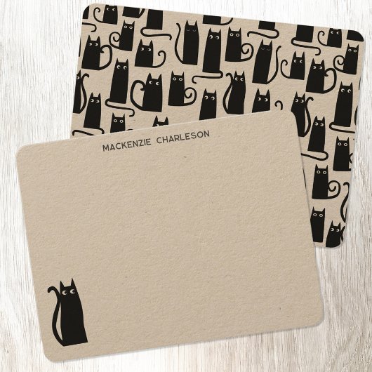Zwarte kat gepersonaliseerd briefpapier notitiekaartje