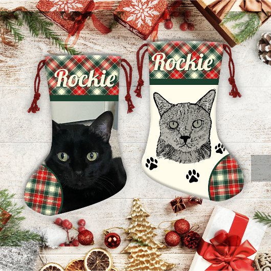 Zwarte kat gepersonaliseerde kerst kous kleine kerstsok