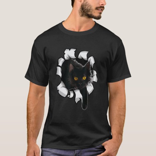Zwarte Kat Gescheurde Stof Kat Kat Vader Kat Moed T-shirt (Voorkant)