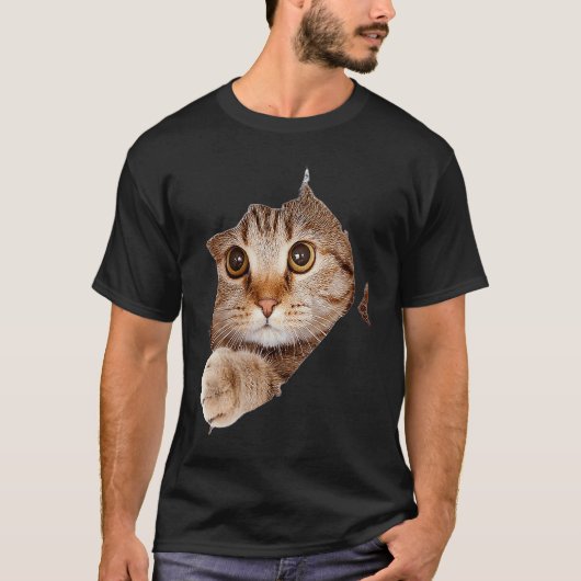 Zwarte Kat Gescheurde Stof Kat Kattenmoeder Kitte T-shirt (Voorkant)