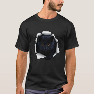 Zwarte Kat Gescheurde Stof T-shirt