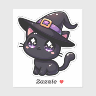 Zwarte kat gevangen door hekserig Pet Sticker