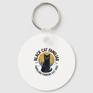 Zwarte Kat Gezel Vintage Halloween Reddingsontwerp Sleutelhanger