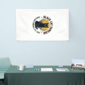 Zwarte Kat Gezel Vintage Halloween Reddingsontwerp Spandoek (Beurs)