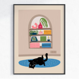 Zwarte Kat Gezellig Thuis Muur Kunst Mooie Kat Mod Poster