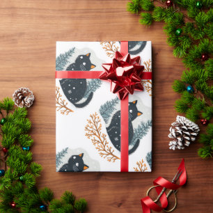 Zwarte kat gezellige wintersneeuw cadeaupapier
