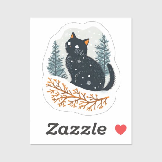 Zwarte kat gezellige wintersneeuw sticker (Vel)