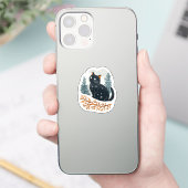 Zwarte kat gezellige wintersneeuw sticker (Telefoon)
