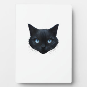 Zwarte Kat Gezicht Blauwe Ogen Grafisch T-shirt Ka Fotoplaat
