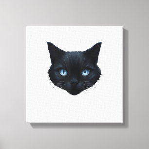Zwarte Kat Gezicht Blauwe Ogen Grafische Tee Kat M Canvas Afdruk
