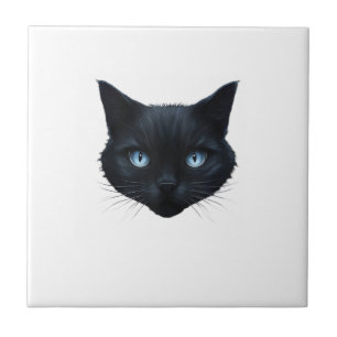 Zwarte Kat Gezicht Blauwe Ogen Grafische Tee Kat M Tegeltje