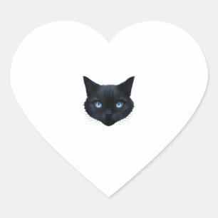Zwarte Kat Gezicht Blauwe Ogen Graphic T-shirt Kat Hart Sticker