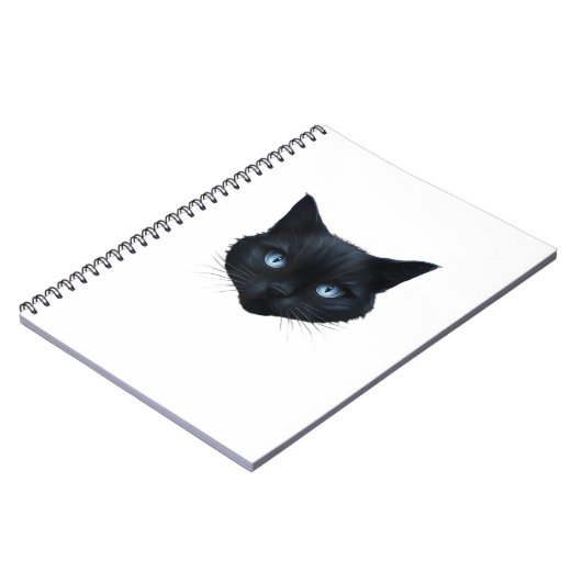 Zwarte Kat Gezicht Blauwe Ogen Graphic T-shirt Kat Notitieboek (Linkerzijde)