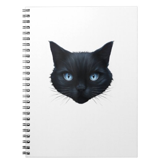 Zwarte Kat Gezicht Blauwe Ogen Graphic T-shirt Kat Notitieboek (Voorkant)
