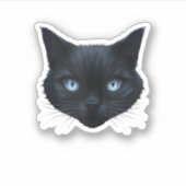 Zwarte Kat Gezicht Blauwe Ogen Graphic T-shirt Kat Sticker (Voorkant)