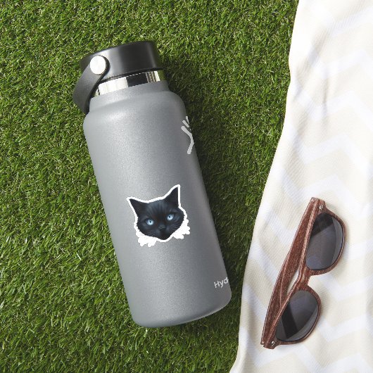 Zwarte Kat Gezicht Blauwe Ogen Graphic T-shirt Kat Sticker (HydroFlask Insitu)