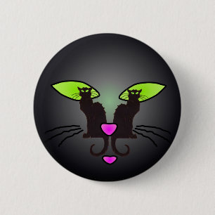 ZWARTE KAT GEZICHT DOOR SHARON SHARPE RONDE BUTTON 5,7 CM