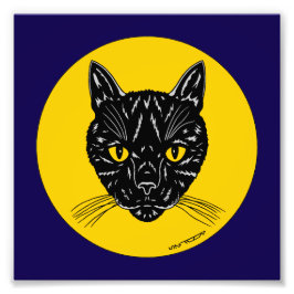 Zwarte Kat Gezicht Foto Print Afdruk