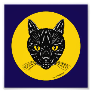 Zwarte Kat Gezicht Foto Print Afdruk