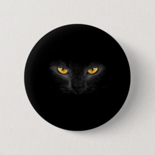 Zwarte Kat Gezicht Gele Ogen Grappige Kat Liefhebb Ronde Button 5,7 Cm