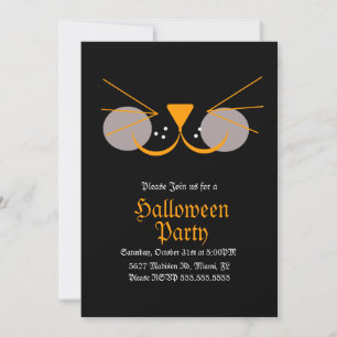 Zwarte Kat Gezicht Halloween Verjaardagsfeestje  Kaart