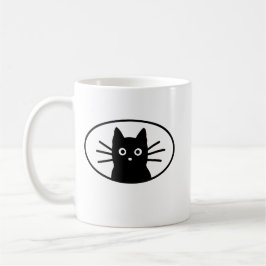 Zwarte Kat Gezicht Schattig Minimalistisch | Kawai Koffiemok