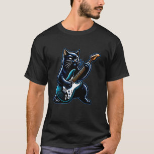 Zwarte Kat Gitaar spelend Rock and Roll Rockster D T-shirt