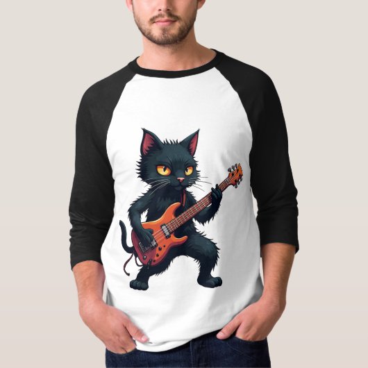 Zwarte Kat Gitarist T-shirt (Voorkant)