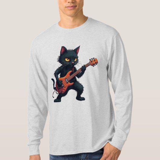 Zwarte Kat Gitarist T-shirt (Voorkant)