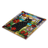 Zwarte Kat Glas in lood Decoratieve Tegel Tegeltje (Zijkant)