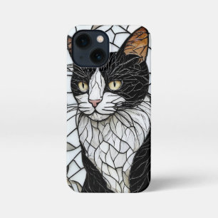 Zwarte kat glas in lood iPhone 13 mini hoesje