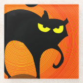 Zwarte kat glazen onderzetter (Voorkant)