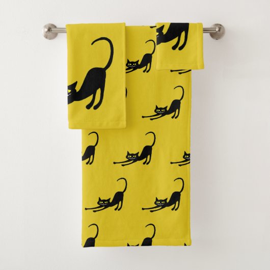 Zwarte kat glimlachen bad handdoek (Insitu)