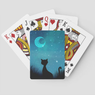 Zwarte kat glinstert moderne illustratie van de na pokerkaarten