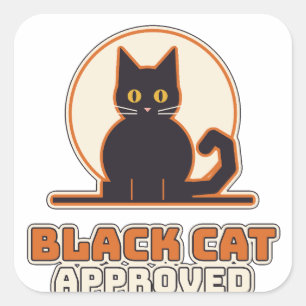 Zwarte Kat Goedgekeurd Retro Maan Halloween Kat Vierkante Sticker