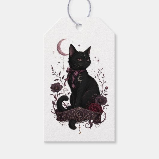 Zwarte Kat Gotische Cadeaubijsluiter Cadeaulabel (Voorkant)