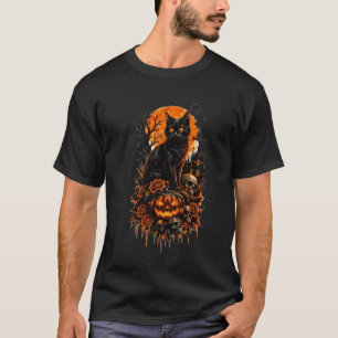 Zwarte Kat Gotische Halloween Pompoen Griezelnacht T-shirt
