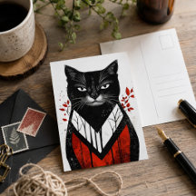 Zwarte Kat Gotische Kunst Rood Zwart Modern Katach