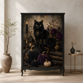 Zwarte Kat Gotische Pompoenen Paarse Rozen Hallowe Tissuepapier
