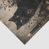 Zwarte Kat Gotische Pompoenen Paarse Rozen Hallowe Tissuepapier (Detail)