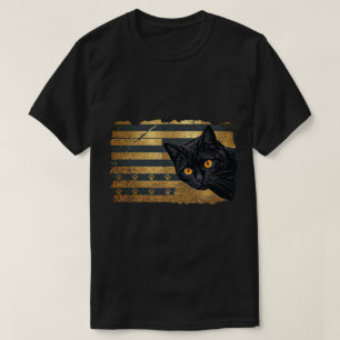 Zwarte Kat Goud Folie Streep Pootafdruk Kunst T-shirt