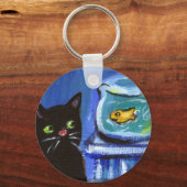 Zwarte kat-goudvis sleutelhanger (Voorkant)