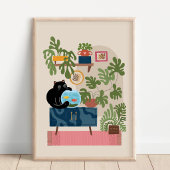 Zwarte Kat Goudvis Speelse Kattenliefhebber Poster
