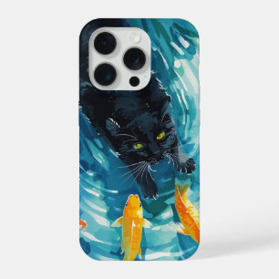Zwarte Kat & Goudvissen iPhone 15 Pro Case