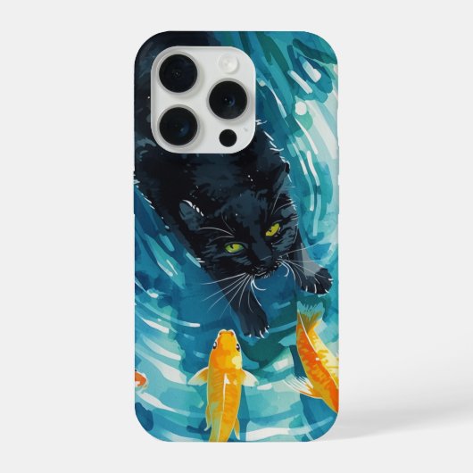Zwarte Kat & Goudvissen iPhone Hoesje (Achterkant)