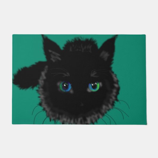 Zwarte Kat Grappige Deurmat - Welkom (Voorkant)